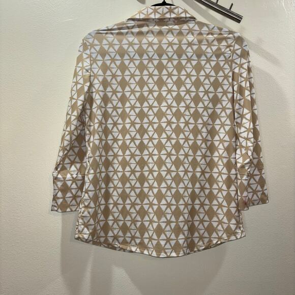 J McLaughlin Brynn Button Down 3/4 Sleeve Top- Tan and White Size XS - Picture 4 of 11